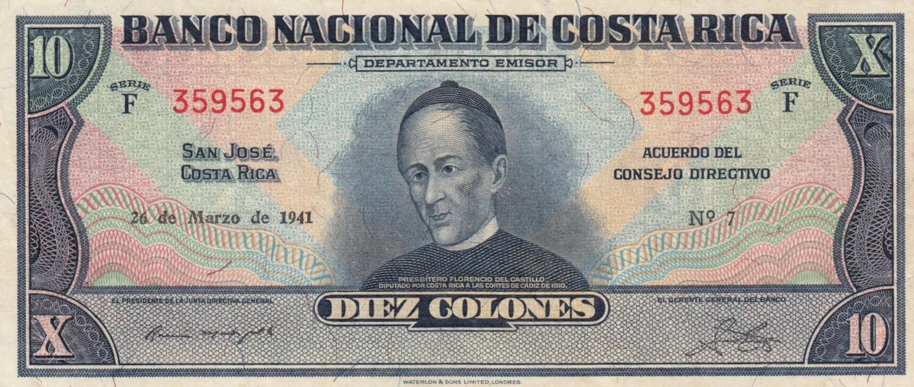 10 colones 1941 from Costa Rica, P-205a
