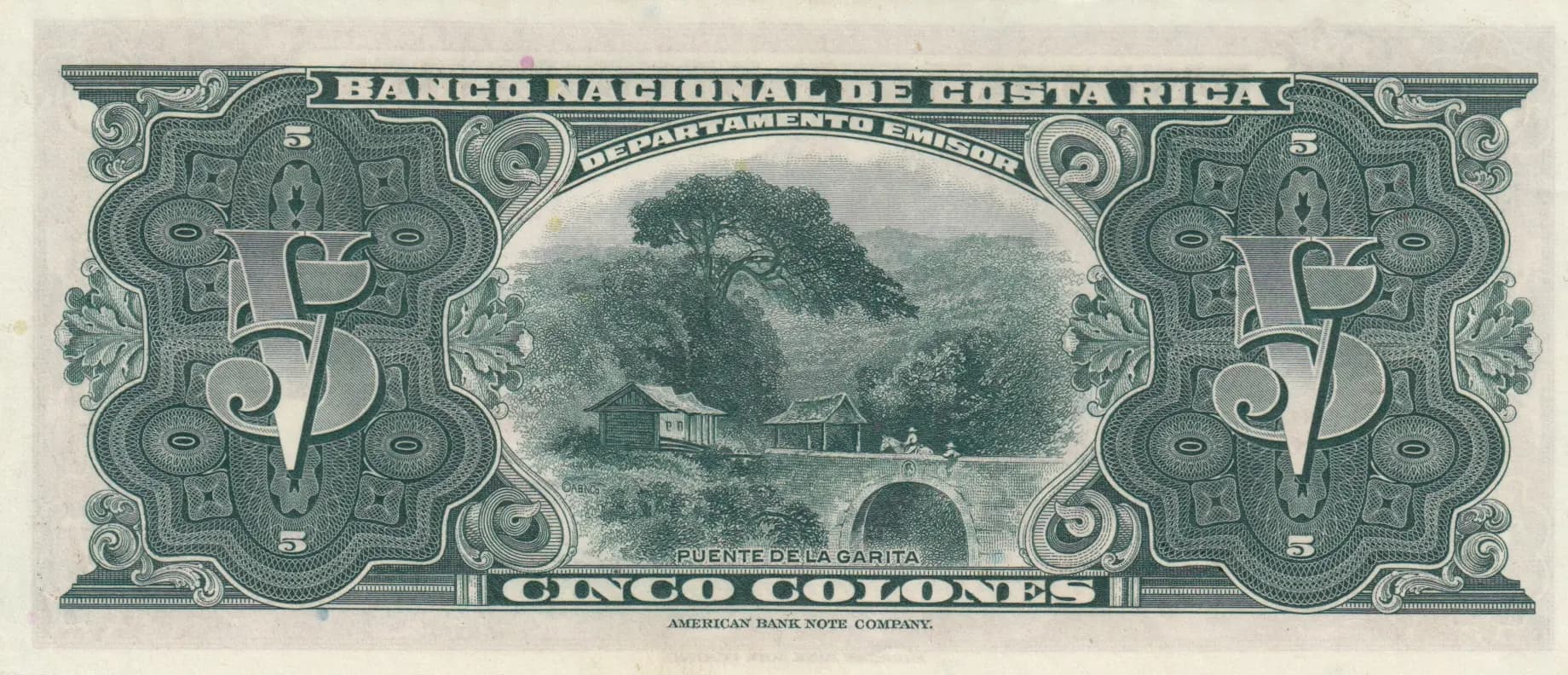 5 colones 1946 from Costa Rica, P-209c (1946) — image 2