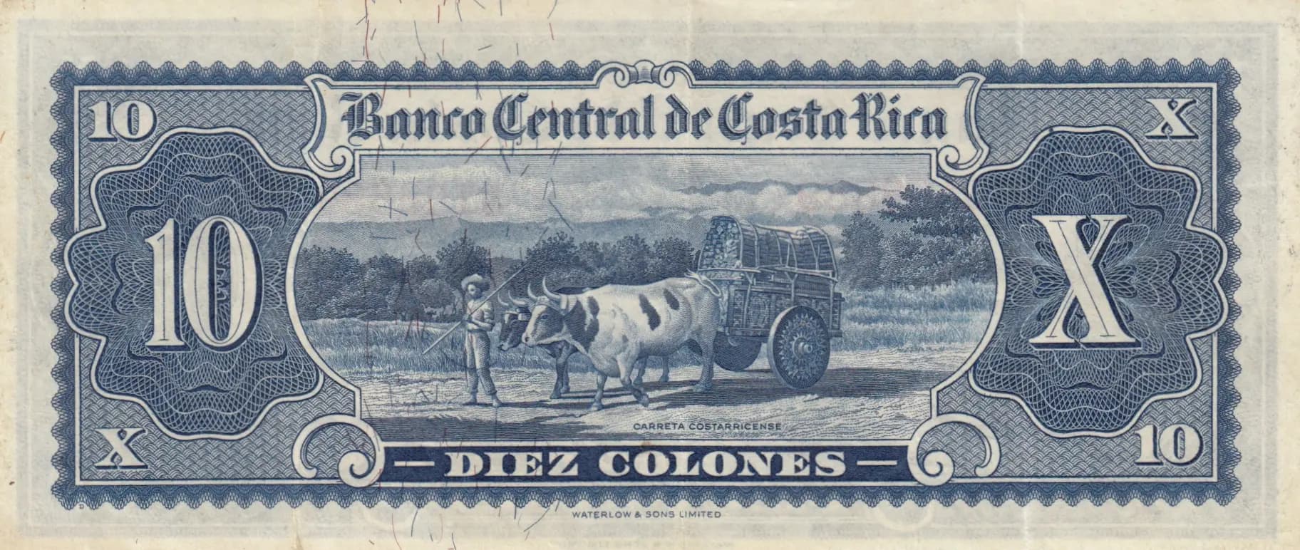 10 colones 1951 from Costa Rica, P-221a (1951) — image 2