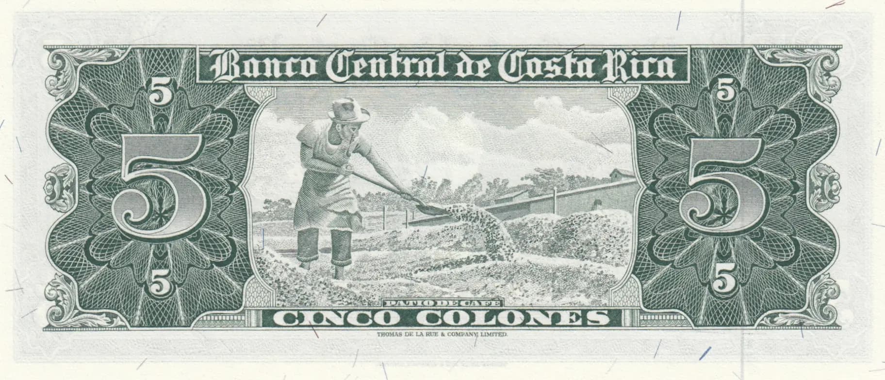 5 colones 1967 from Costa Rica, P-228 (1967) — image 2