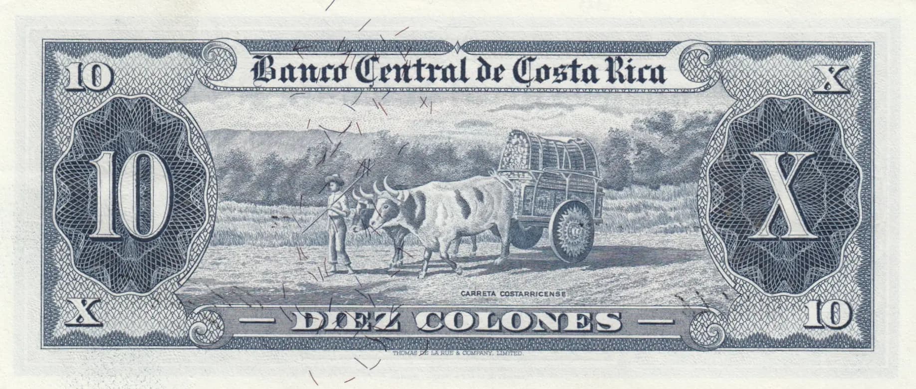 10 colones 1963 from Costa Rica, P-229 (1963) — image 2