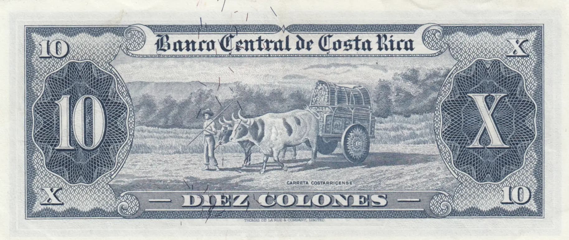 10 colones 1967 from Costa Rica, P-229 (1967) — image 2