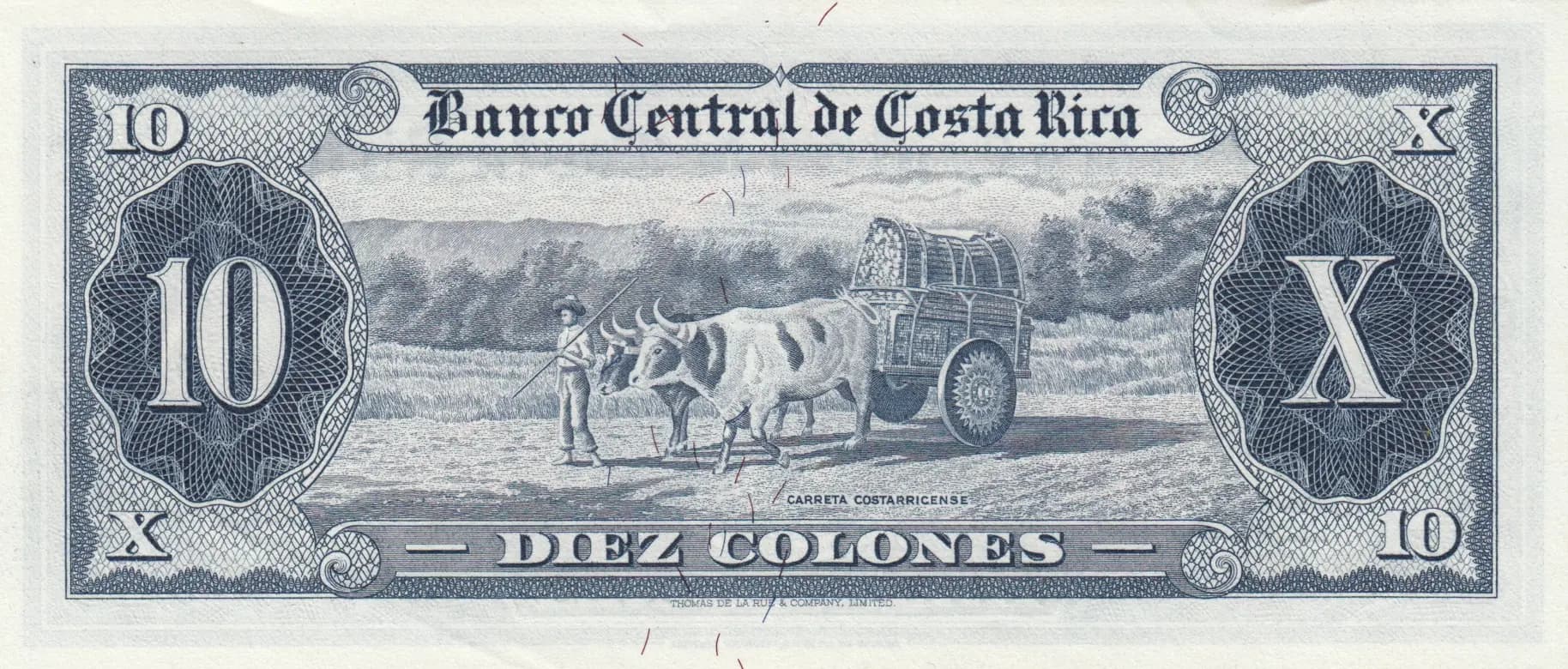 10 colones 1967 from Costa Rica, P-229 (1967) — image 2