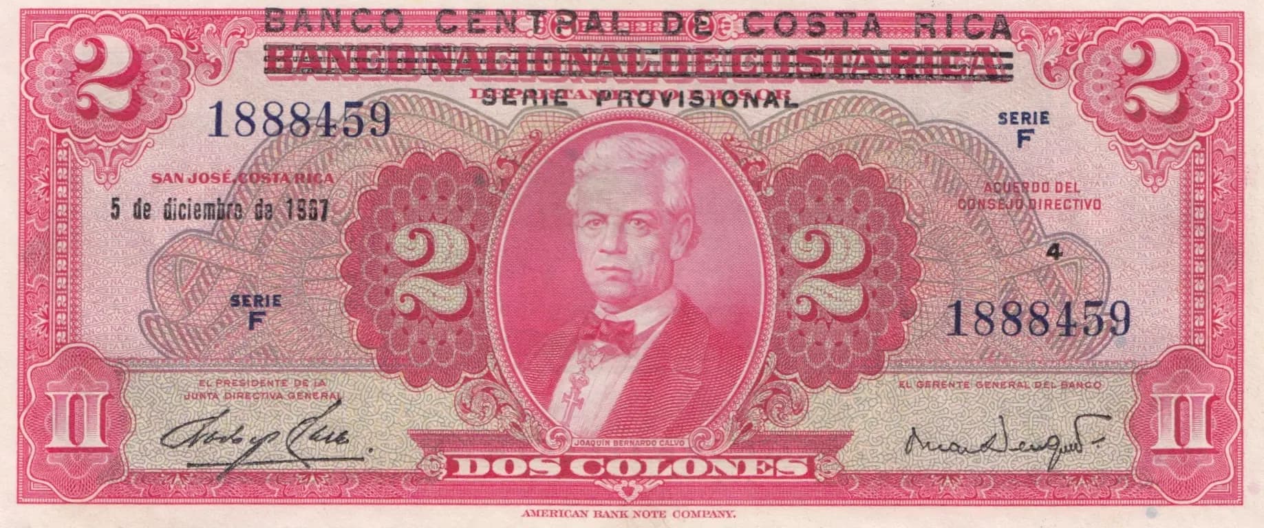 2 colones 1967 from Costa Rica, P-235 (1967) — image 1