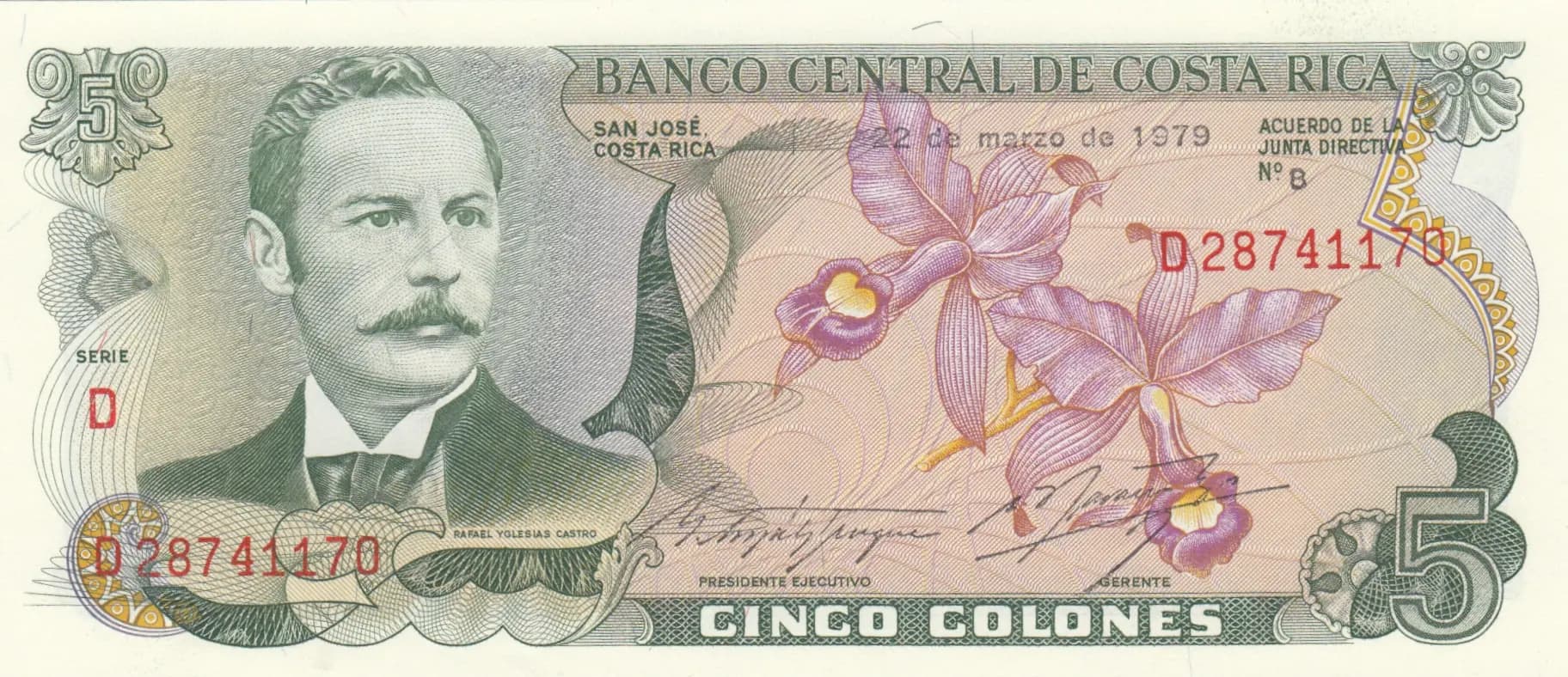 5 colones 1979 from Costa Rica, P-236d (1979) — image 1