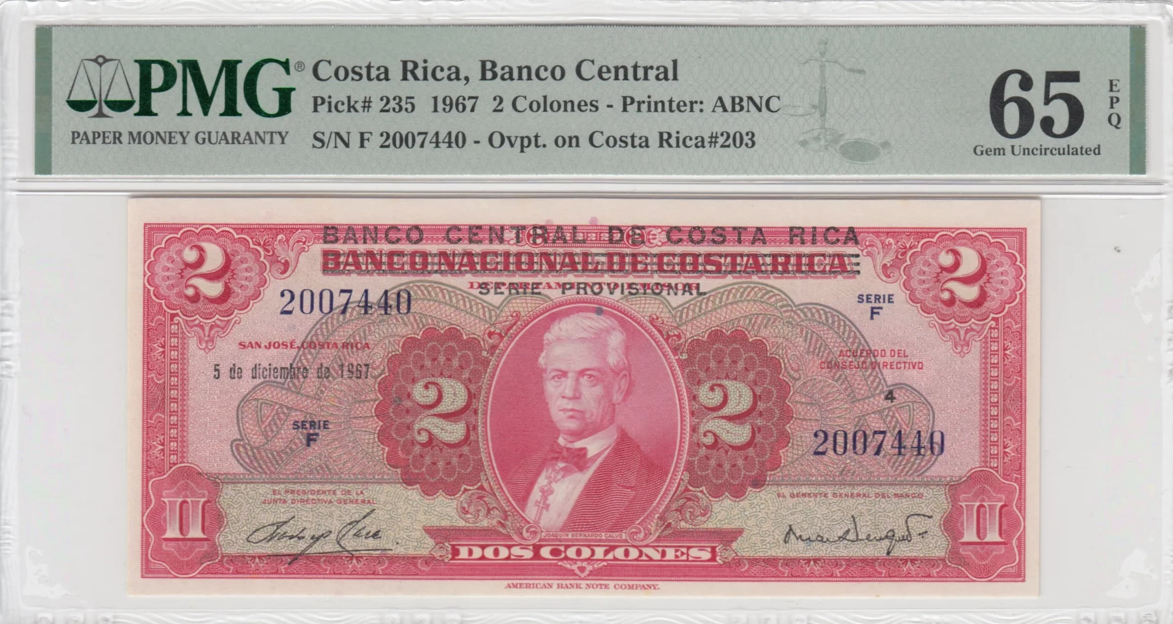 2 colones 1967 from Costa Rica, P-235