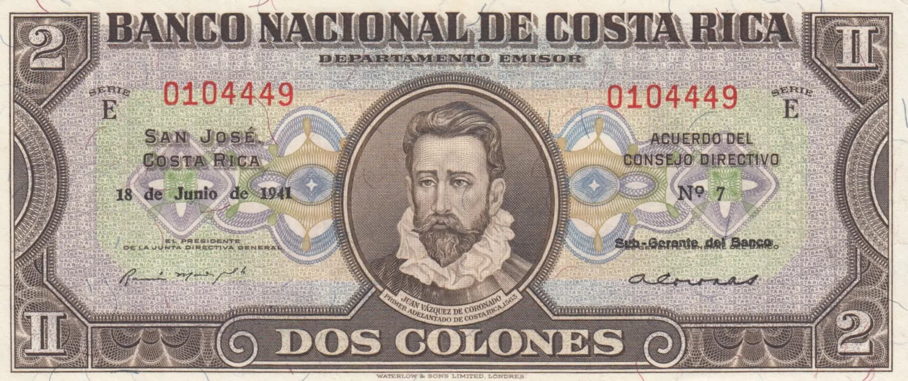 2 colones 1941 from Costa Rica, P-201b