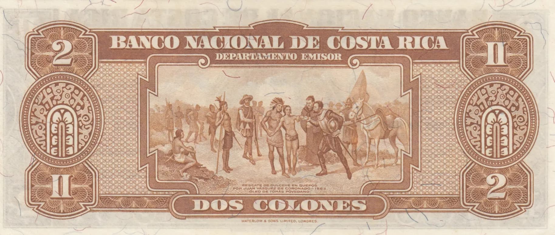 2 colones 1942 from Costa Rica, P-201b (1942) — image 2