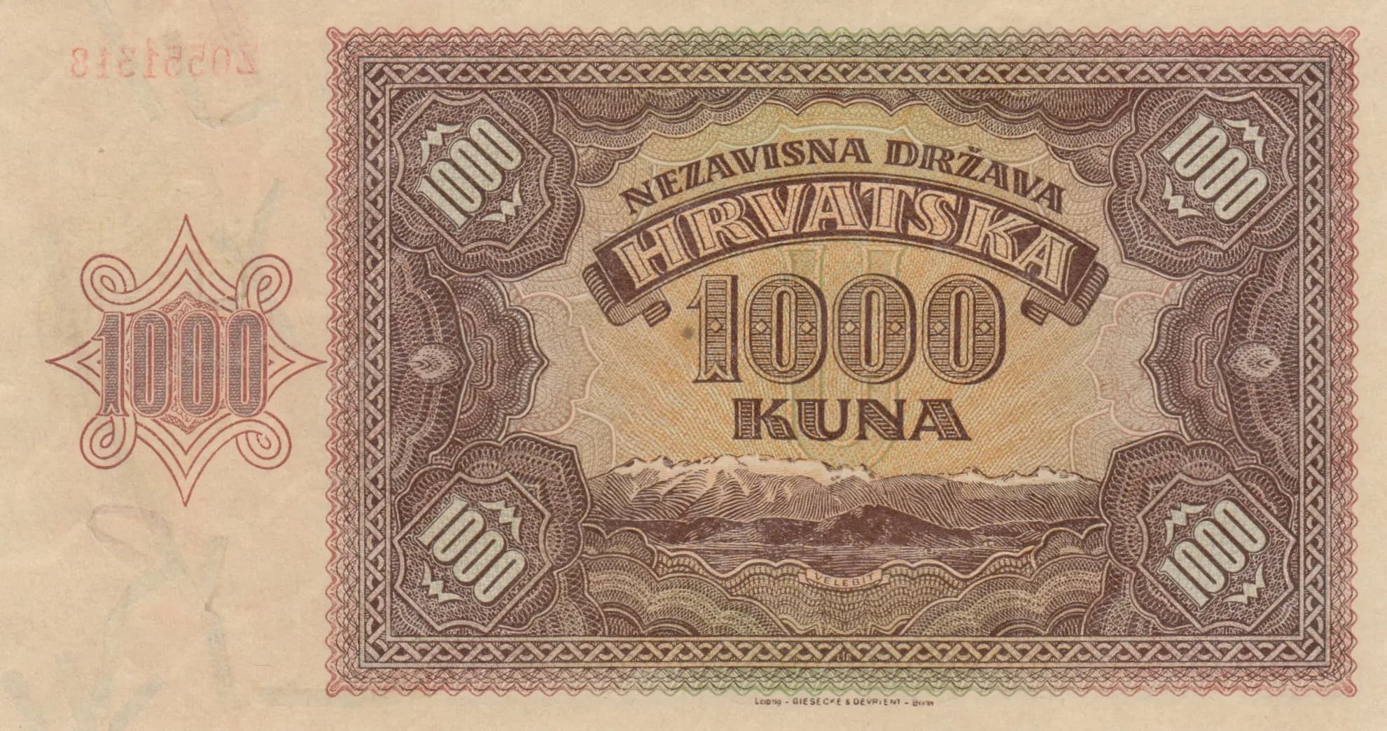 1000 kuna 1941 from Croatia, P-4 (1941) — image 2