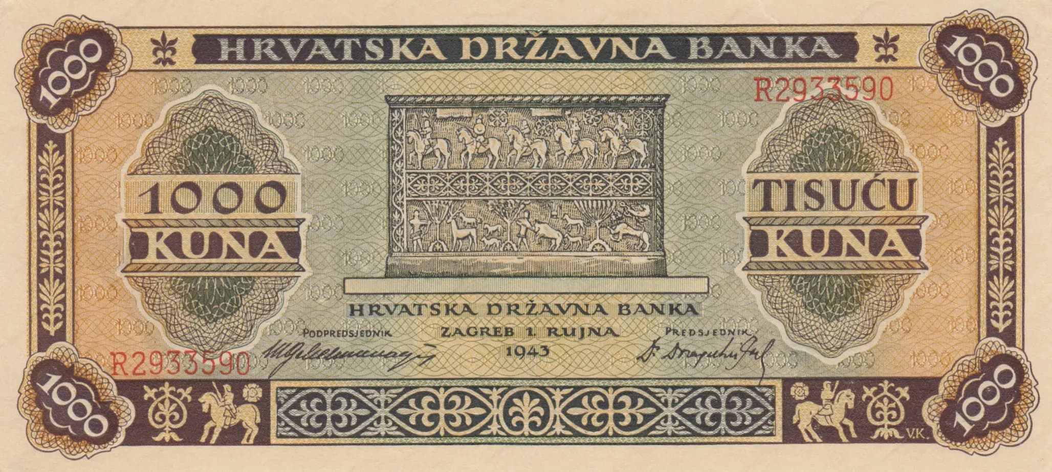 1000 kuna 1943 from Croatia, P-12 (1943) — image 1