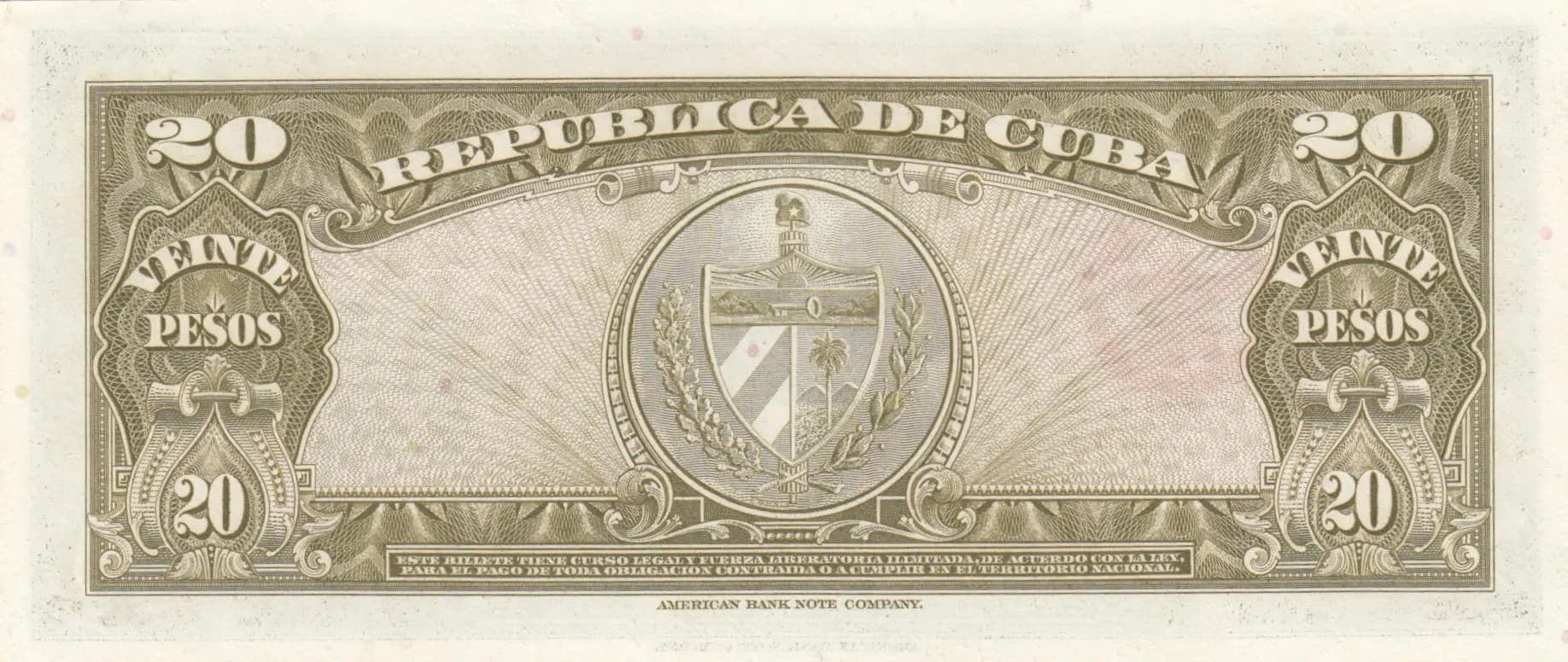 20 pesos 1958 from Cuba , P-80b (1958) — image 2