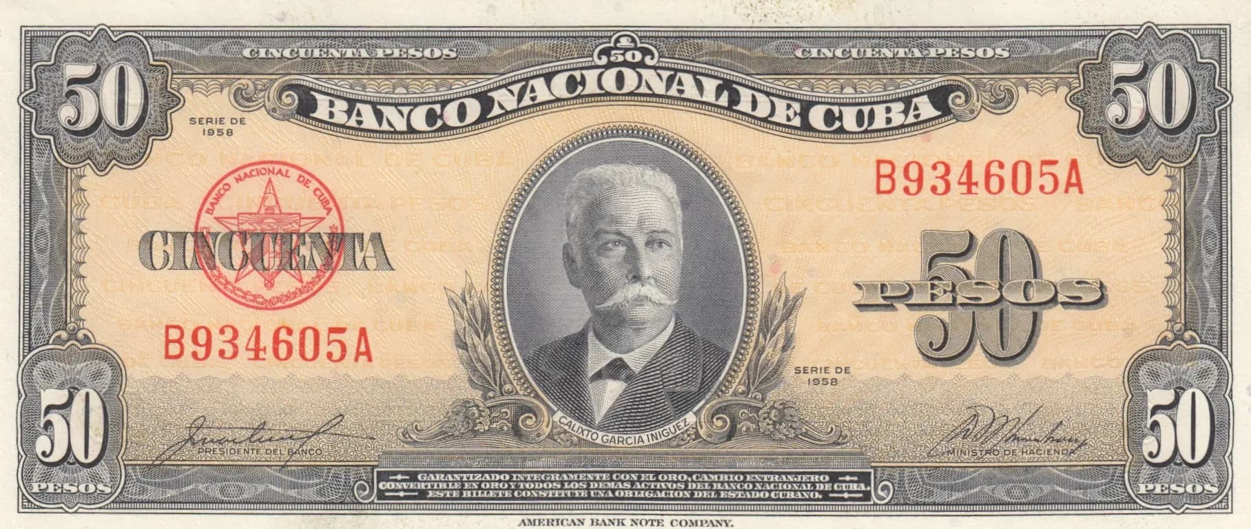 50 pesos 1958 from Cuba , P-81b (1958) — image 1
