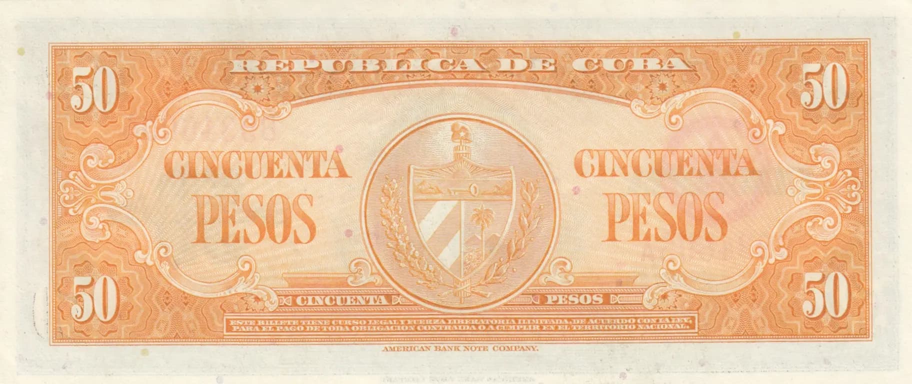 50 pesos 1958 from Cuba , P-81b (1958) — image 2
