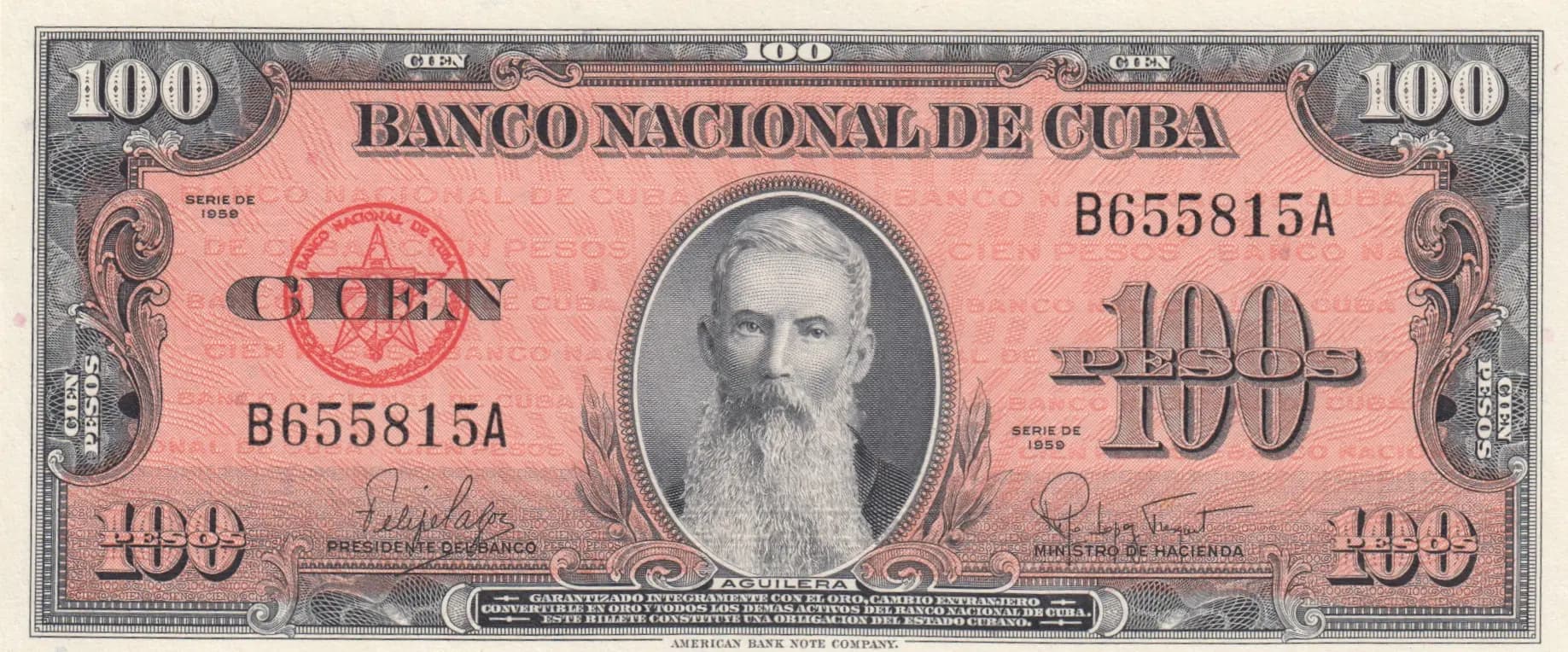 100 pesos 1959 from Cuba , P-93 (1959) — image 1
