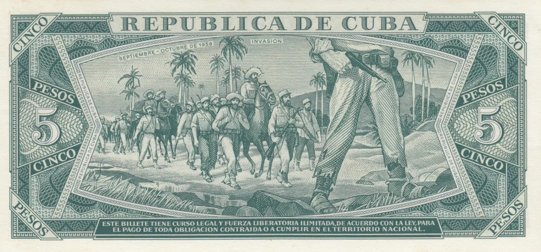 5 pesos 1964 specimen from Cuba , P-95bs (1964) — image 2