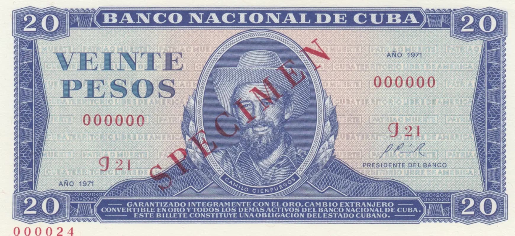 20 pesos 1971 specimen from Cuba , P-195as (1971) — image 1