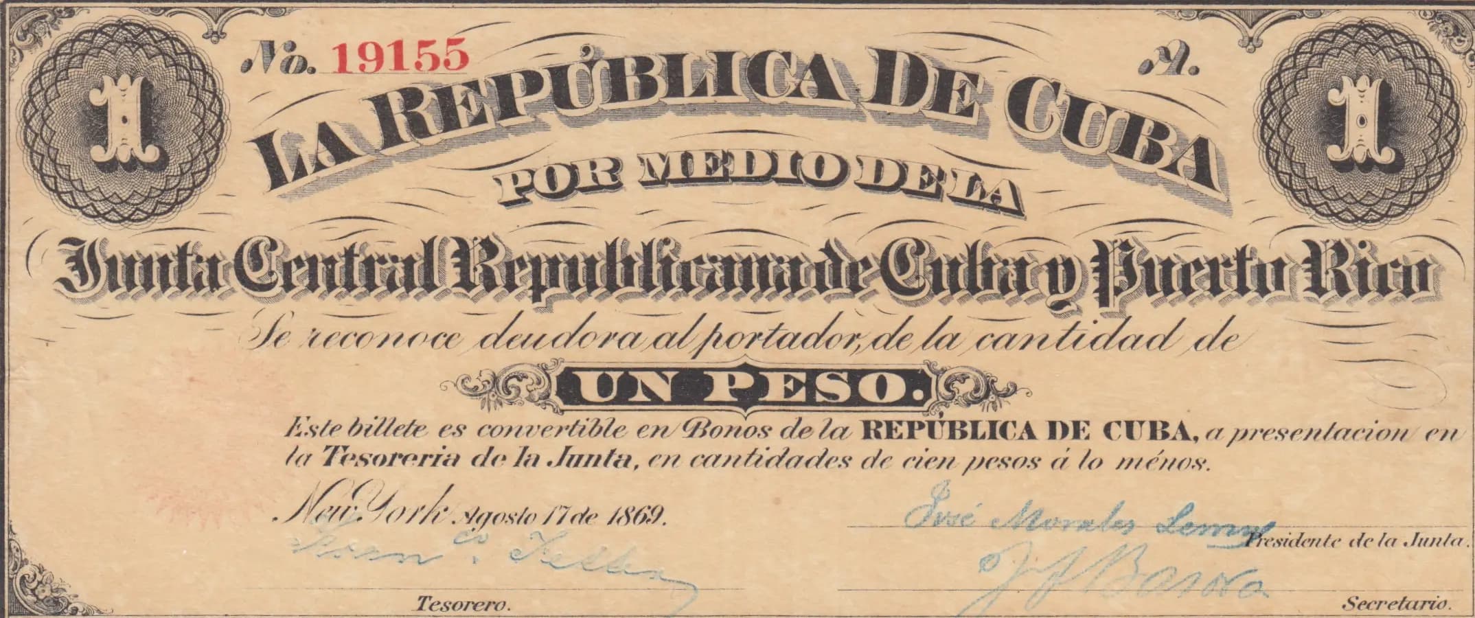 1 peso 1869 from Cuba , P-61