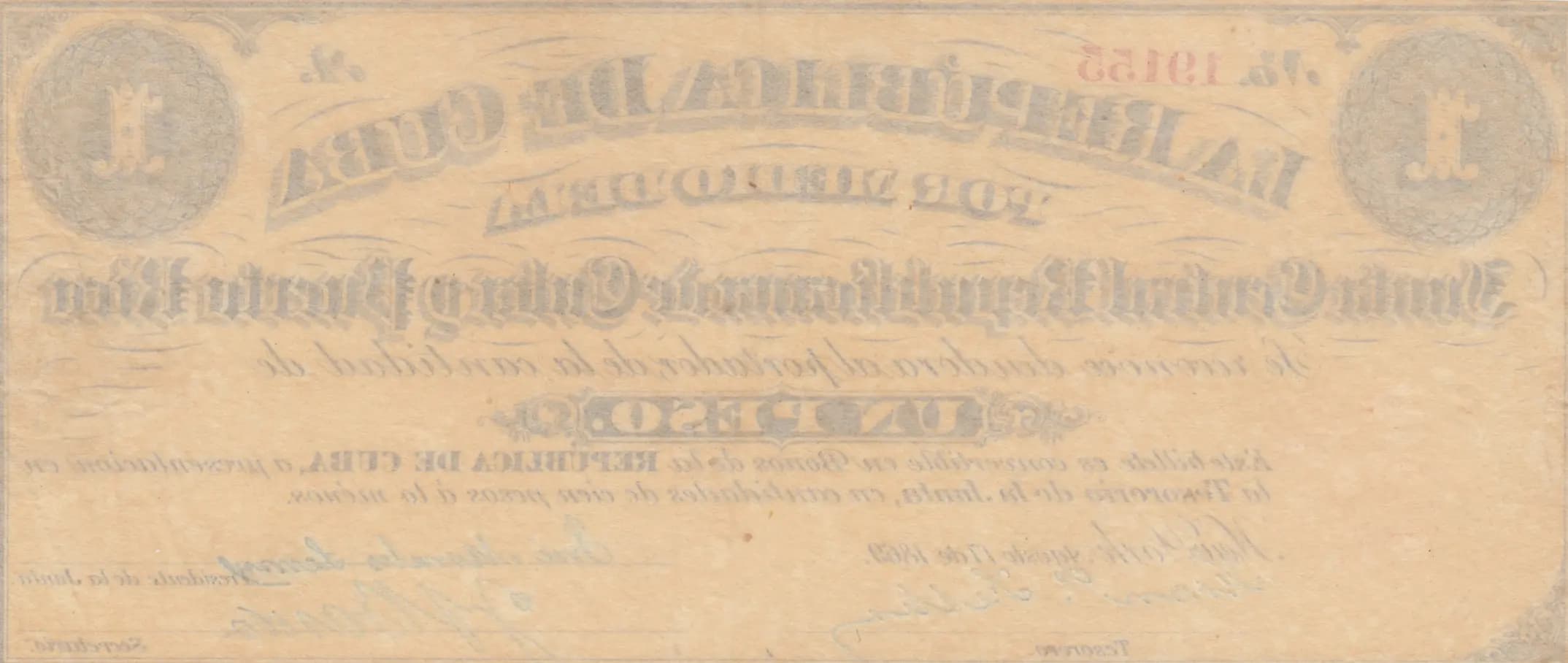 1 peso 1869 from Cuba , P-61 (1869) — image 2