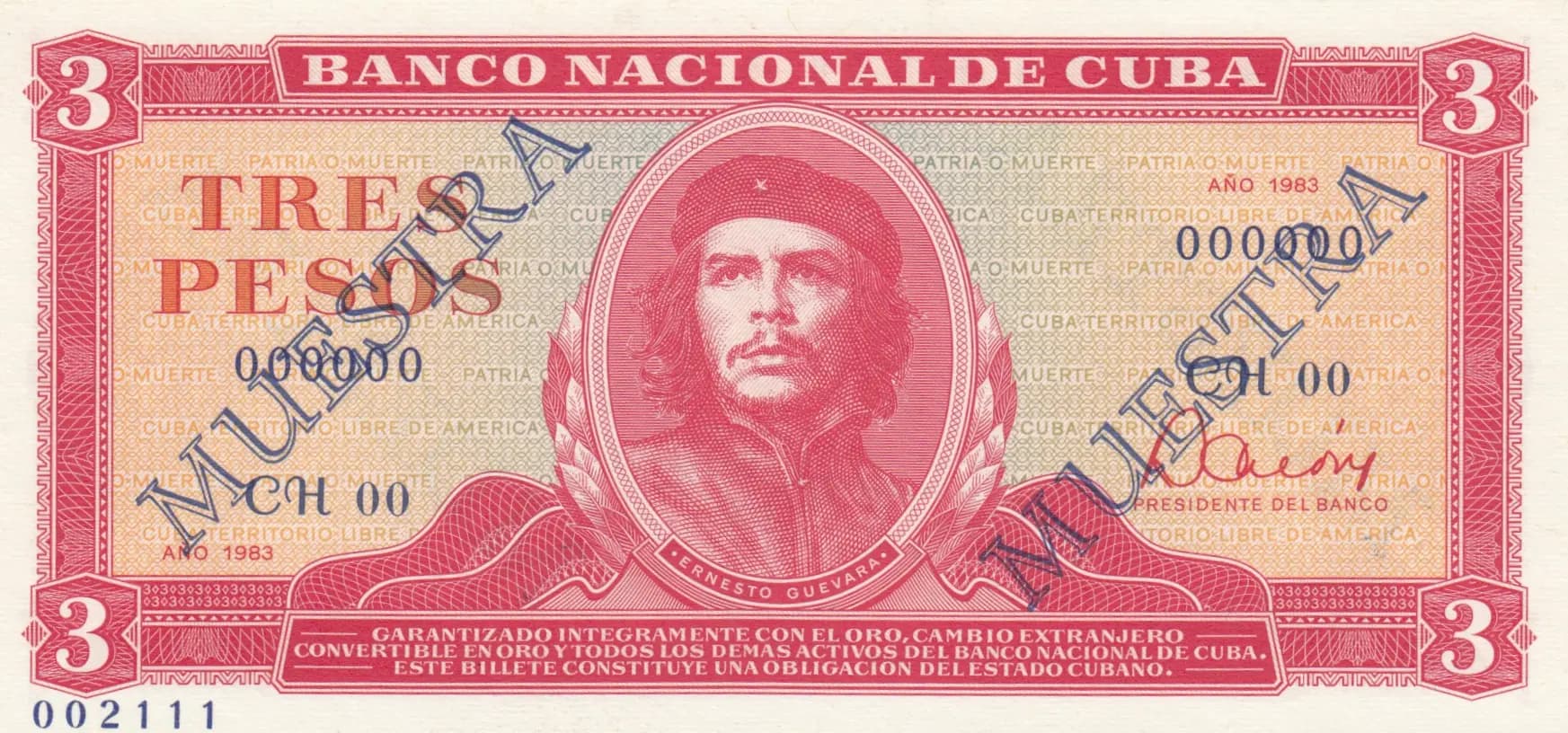 3 pesos 1983 specimen from Cuba , P-107as (1983) — image 1