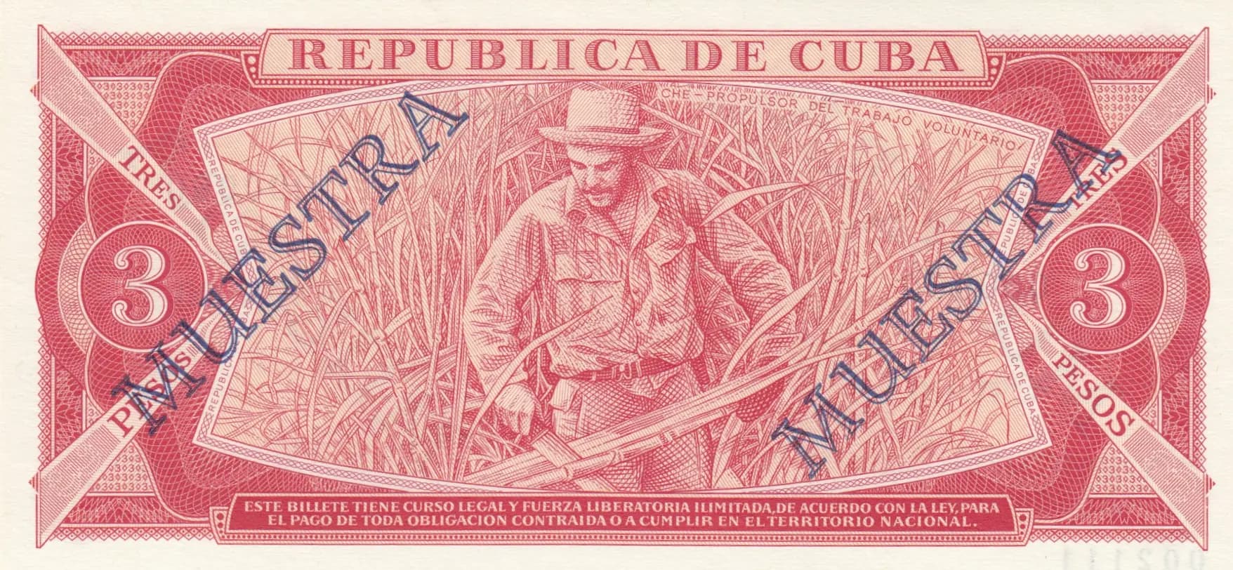 3 pesos 1983 specimen from Cuba , P-107as (1983) — image 2