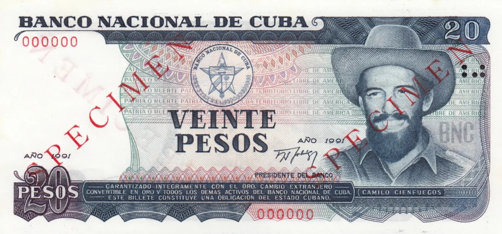20 pesos 1991 specimen from Cuba , P-110s (1991) — image 1