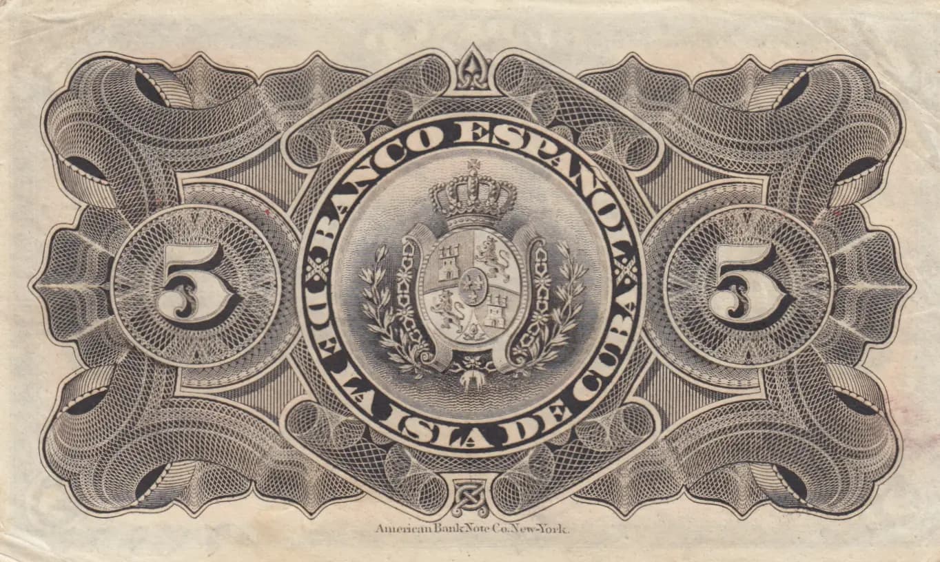 5 pesos 1896 from Cuba , P-48a (1896) — image 2