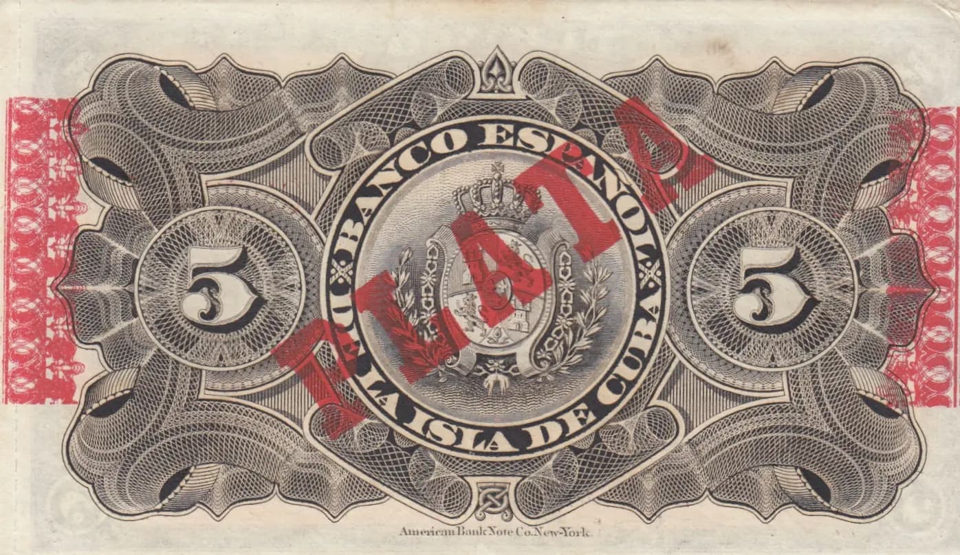 5 pesos 1896 from Cuba , P-48b (1896) — image 2