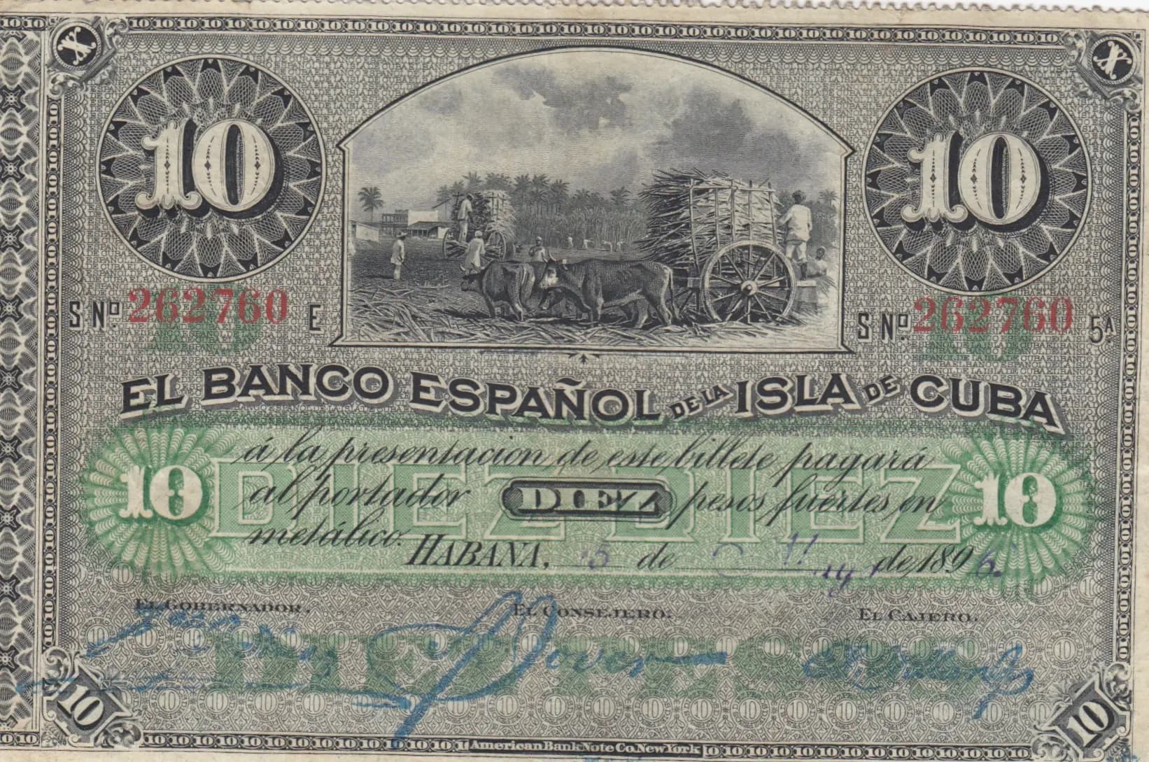 10 pesos 1896 from Cuba , P-49b