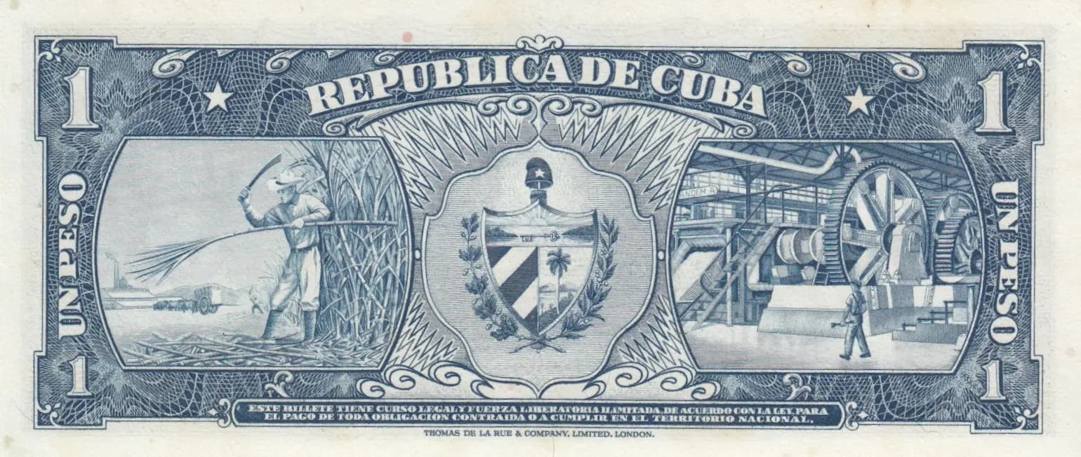 1 peso 1956 from Cuba , P-87a (1956) — image 2