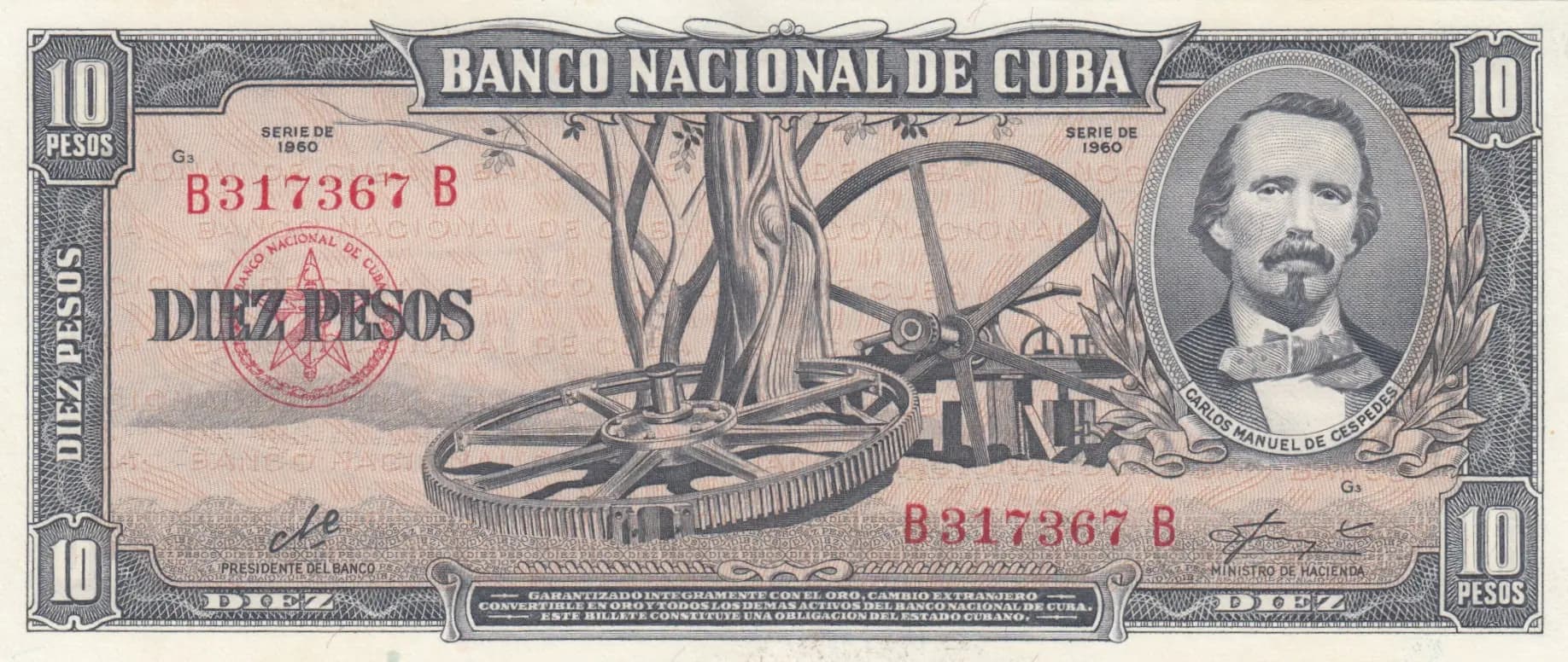 10 pesos 1960 from Cuba , P-88c (1960) — image 1