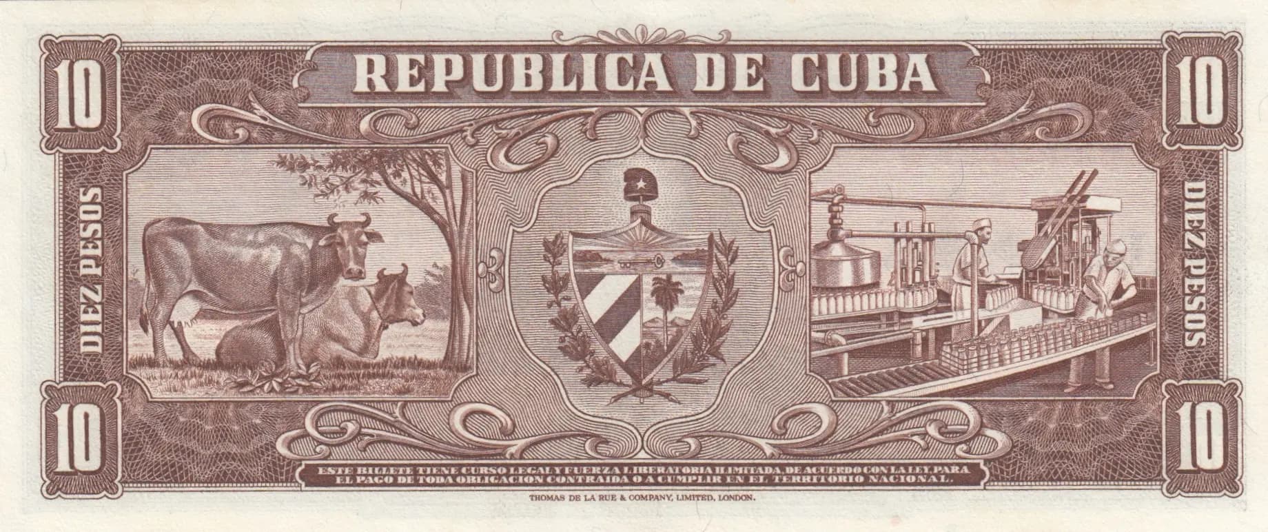 10 pesos 1960 from Cuba , P-88c (1960) — image 2