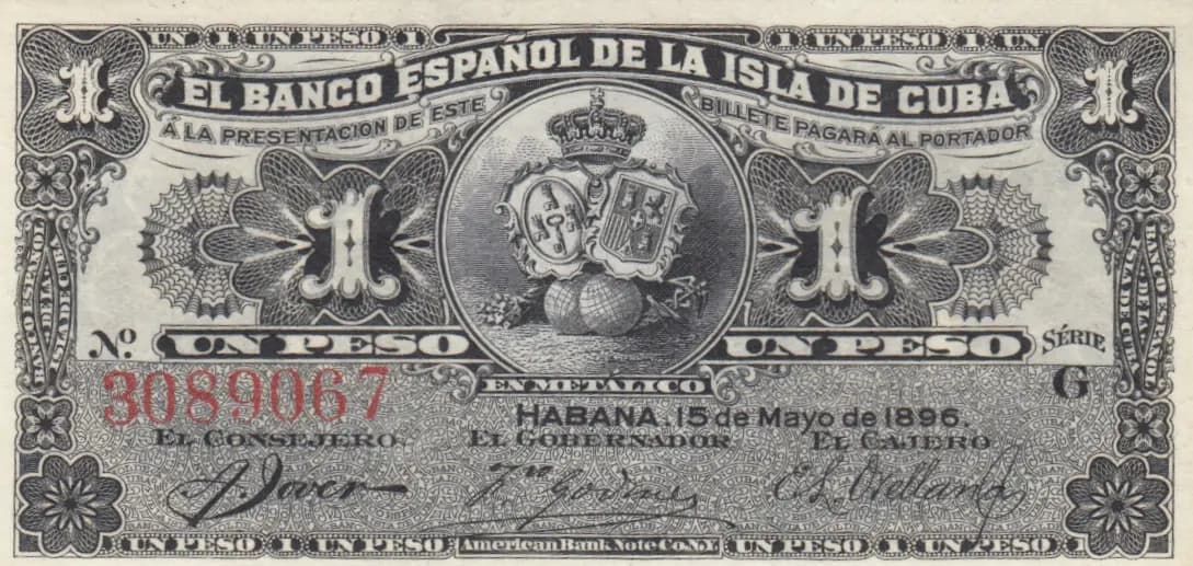 1 peso 1869 from Cuba , P-47a (1869) — image 1