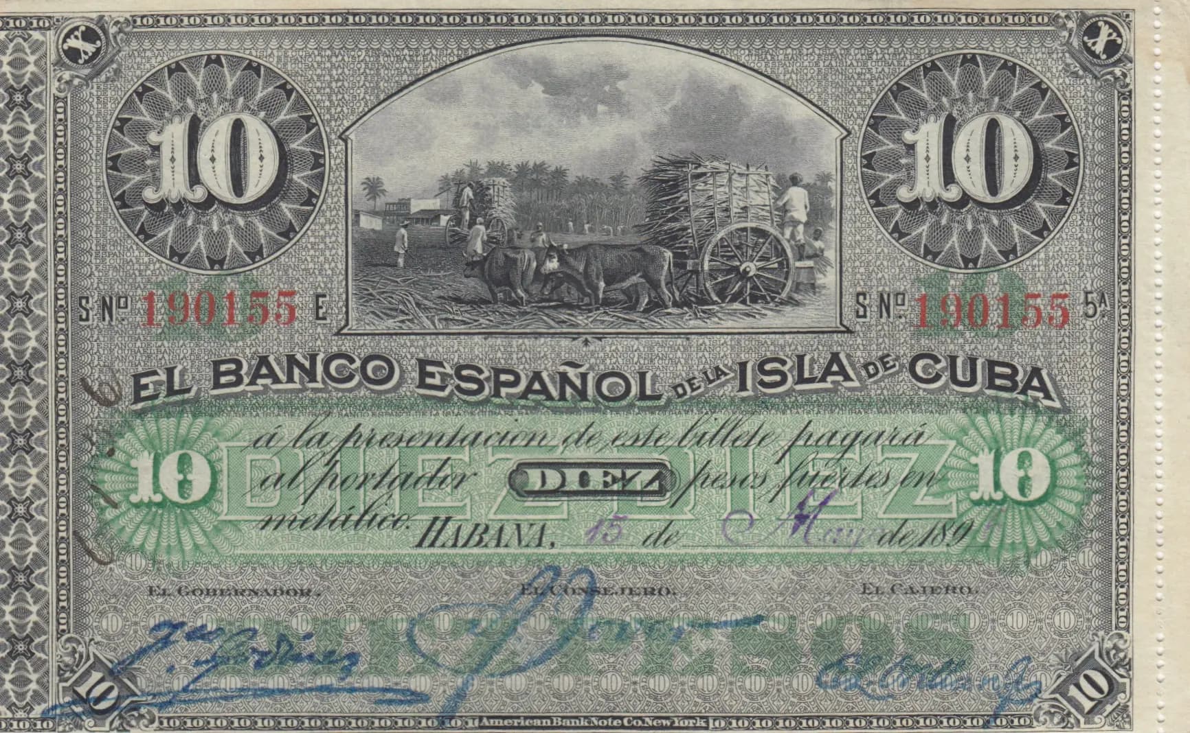 10 pesos 1896 from Cuba , P-49a