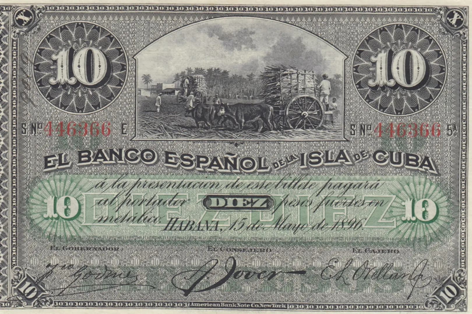 10 pesos 1896 from Cuba , P-49c