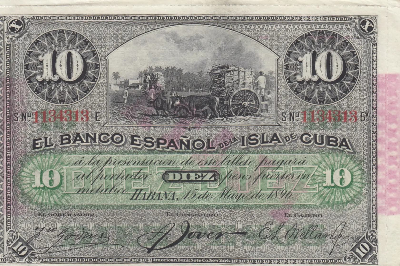 10 pesos 1896 from Cuba , P-49d (1896) — image 1