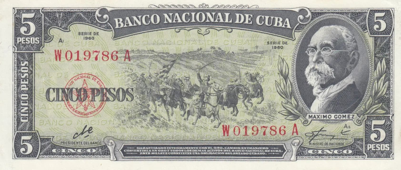 5 pesos 1960 from Cuba , P-91c (1960) — image 1