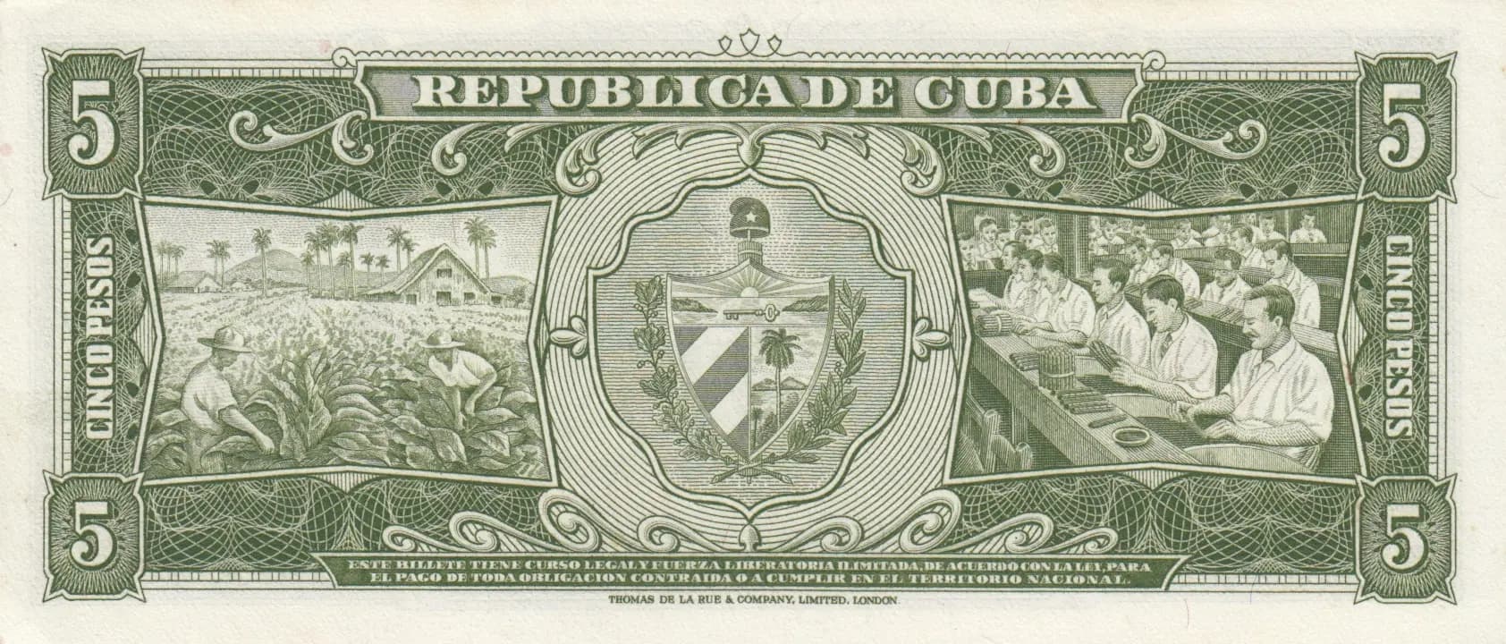 5 pesos 1960 from Cuba , P-91c (1960) — image 2