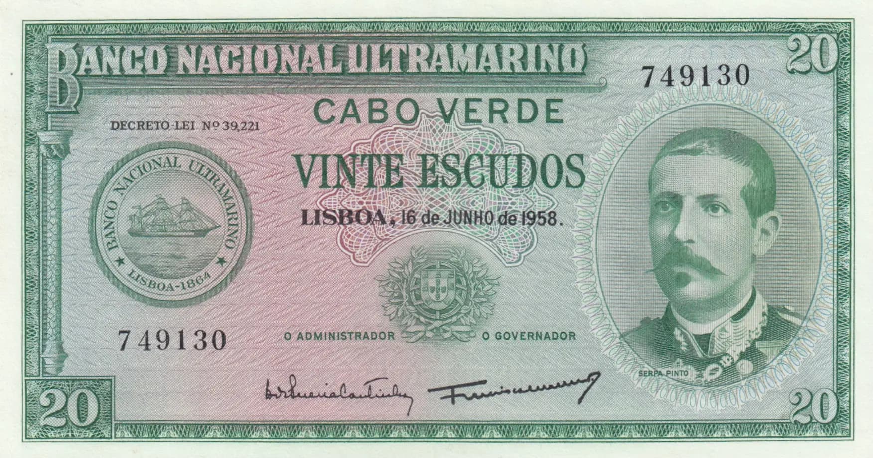 20 escudos 1958 from Cape Verde, P-47