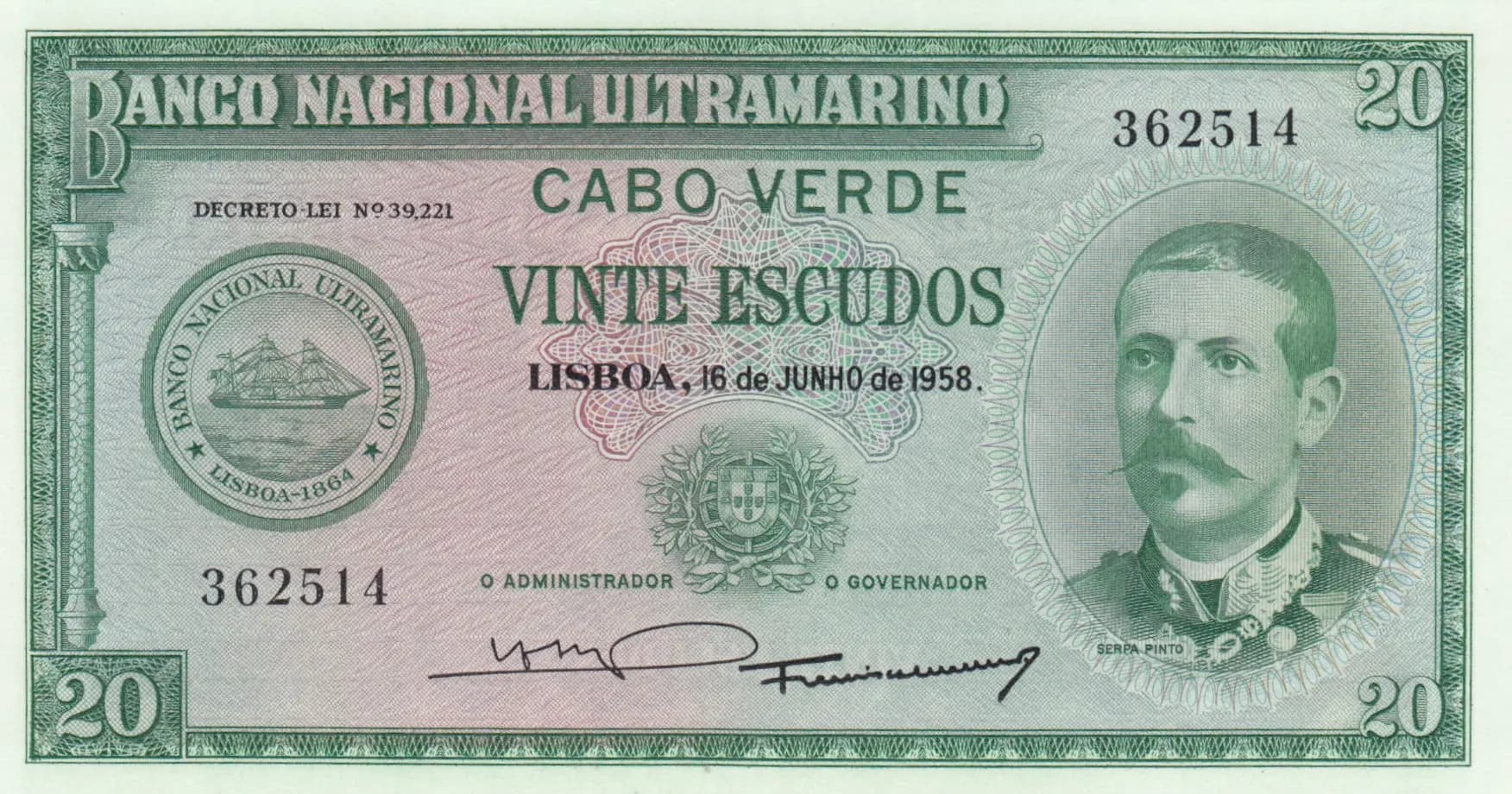 20 escudos 1958 from Cape Verde, P-47 (1958) — image 1