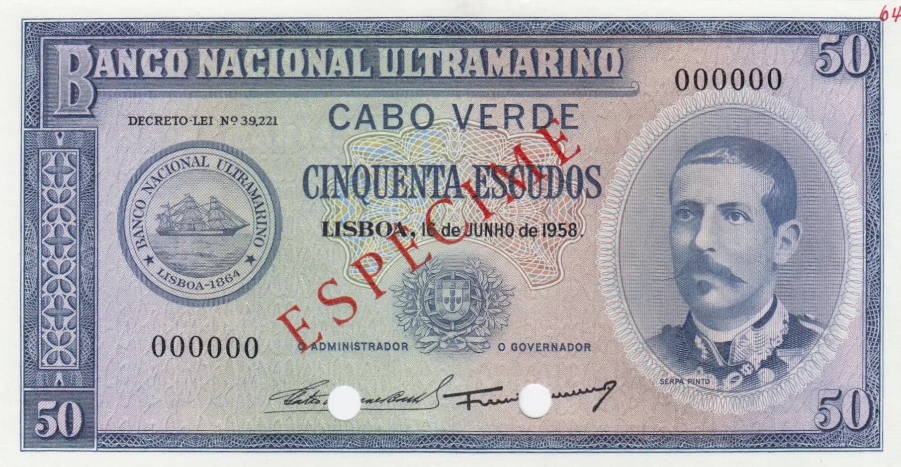 50 escudos 1958 specimen from Cape Verde, P-48s (1958) — image 1