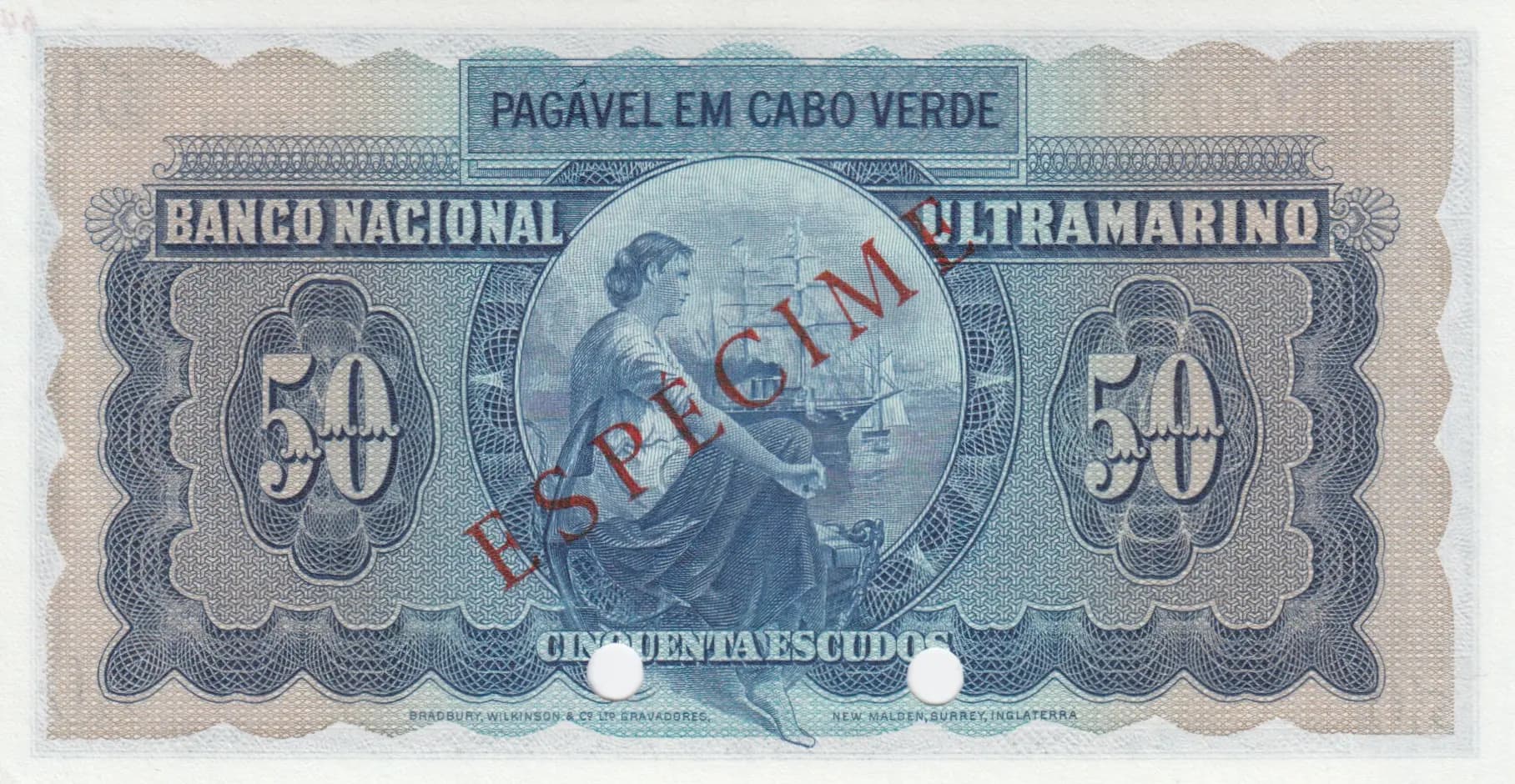 50 escudos 1958 specimen from Cape Verde, P-48s (1958) — image 2