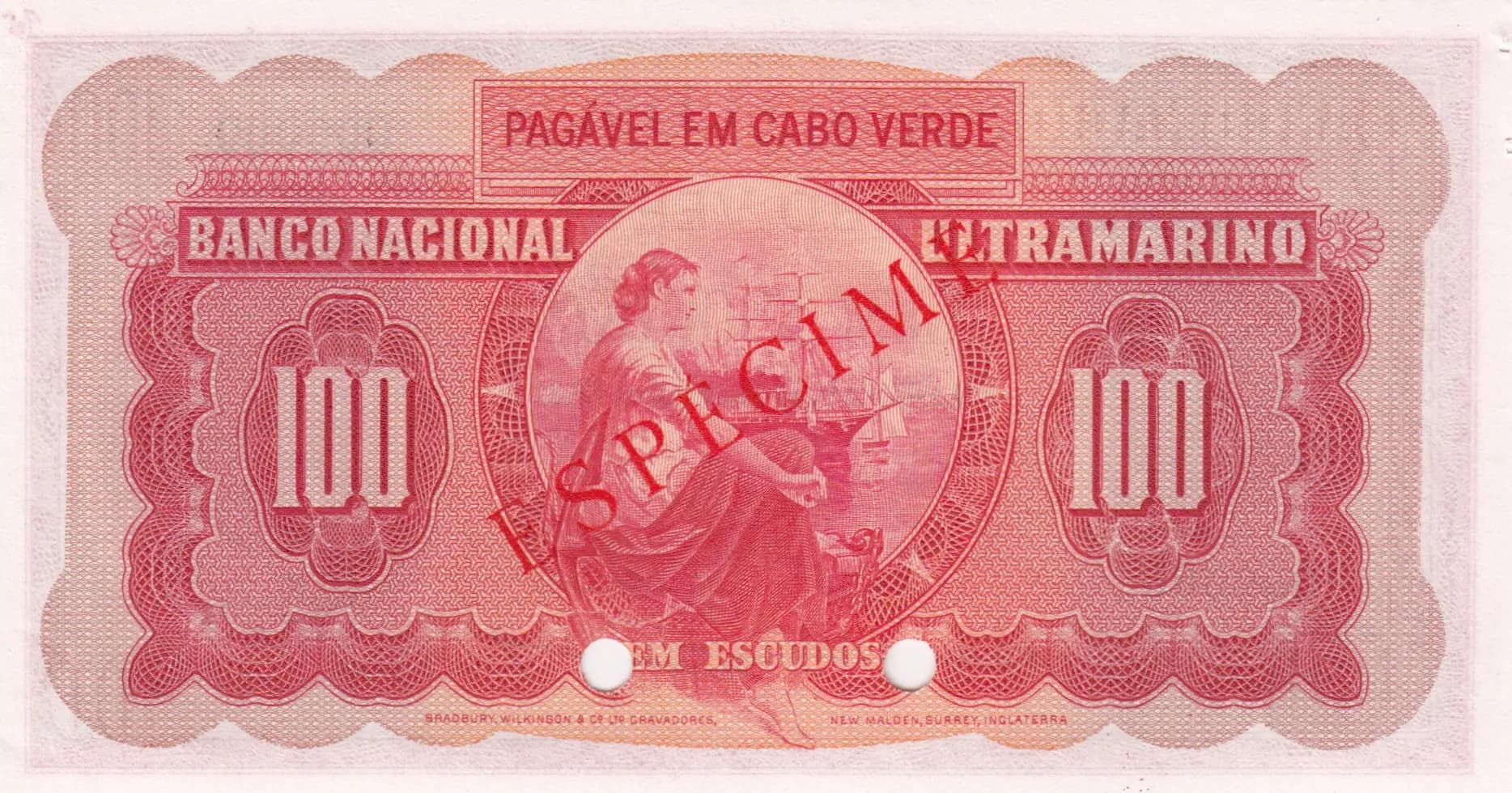 100 escudos 1958 specimen from Cape Verde, P-49s (1958) — image 2