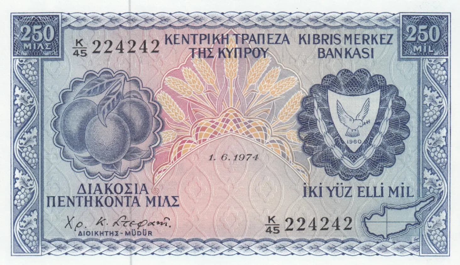 250 mils 1974 from Cyprus, P-41b