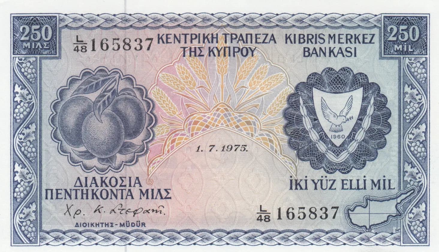 250 mils 1975 from Cyprus, P-41c