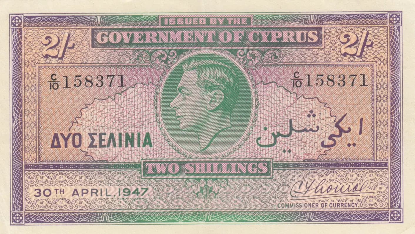 2 shillings 1947 from Cyprus, P-21