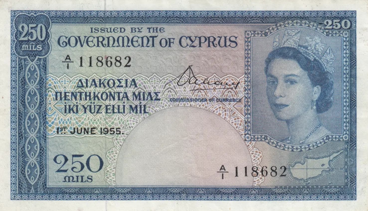 250 mils 1955 from Cyprus, P-33 (1955) — image 1