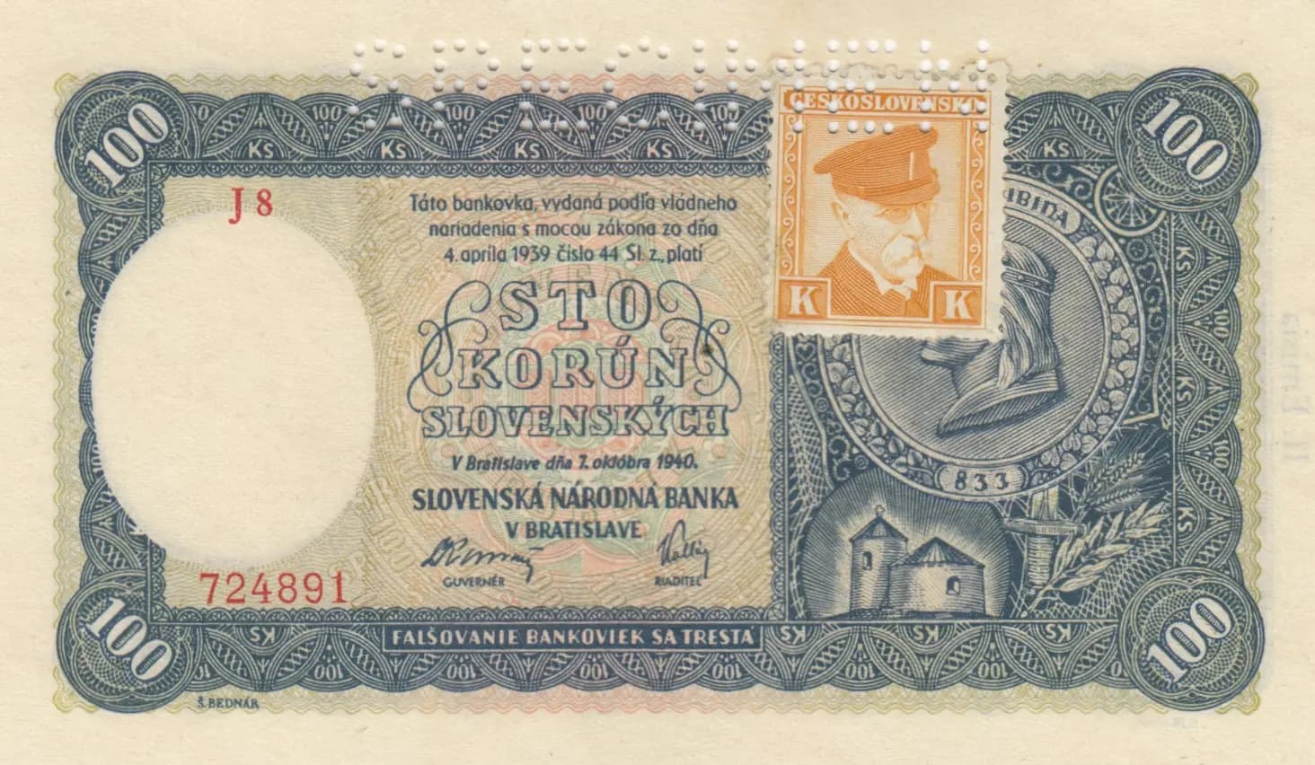 100 korun 1945 specimen from Czechoslovakia, P-52s