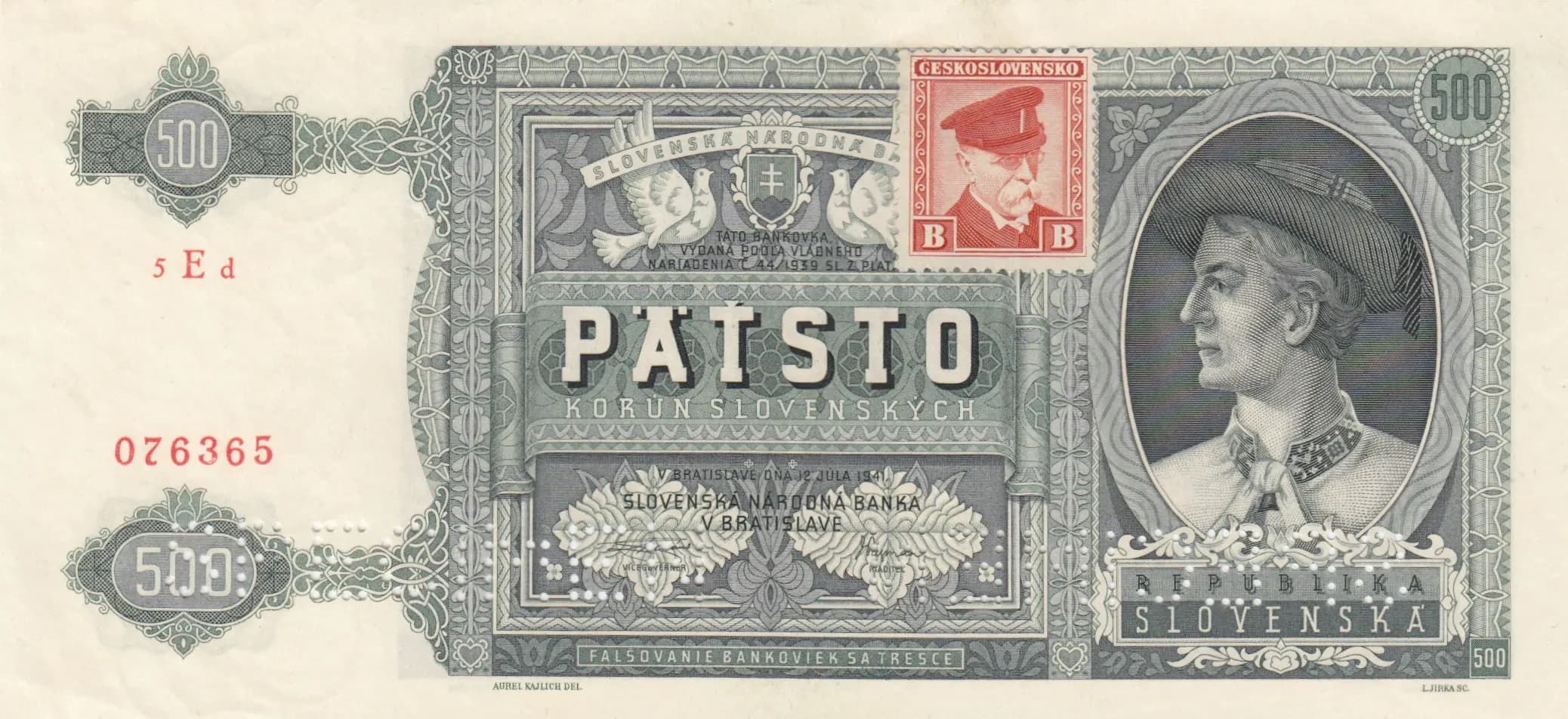 500 korun 1945 specimen from Czechoslovakia, P-54s