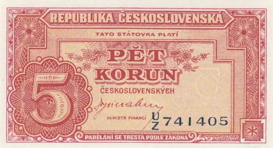 5 korun 1945 from Czechoslovakia, P-59 (1945) — image 1