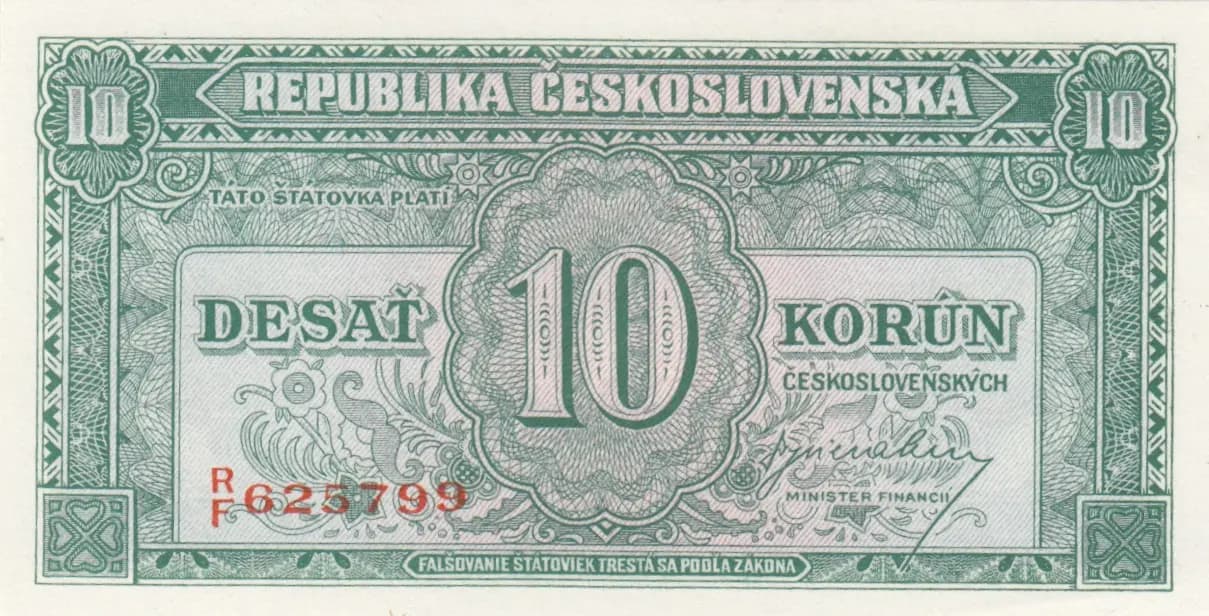 10 korun 1945 from Czechoslovakia, P-60 (1945) — image 1